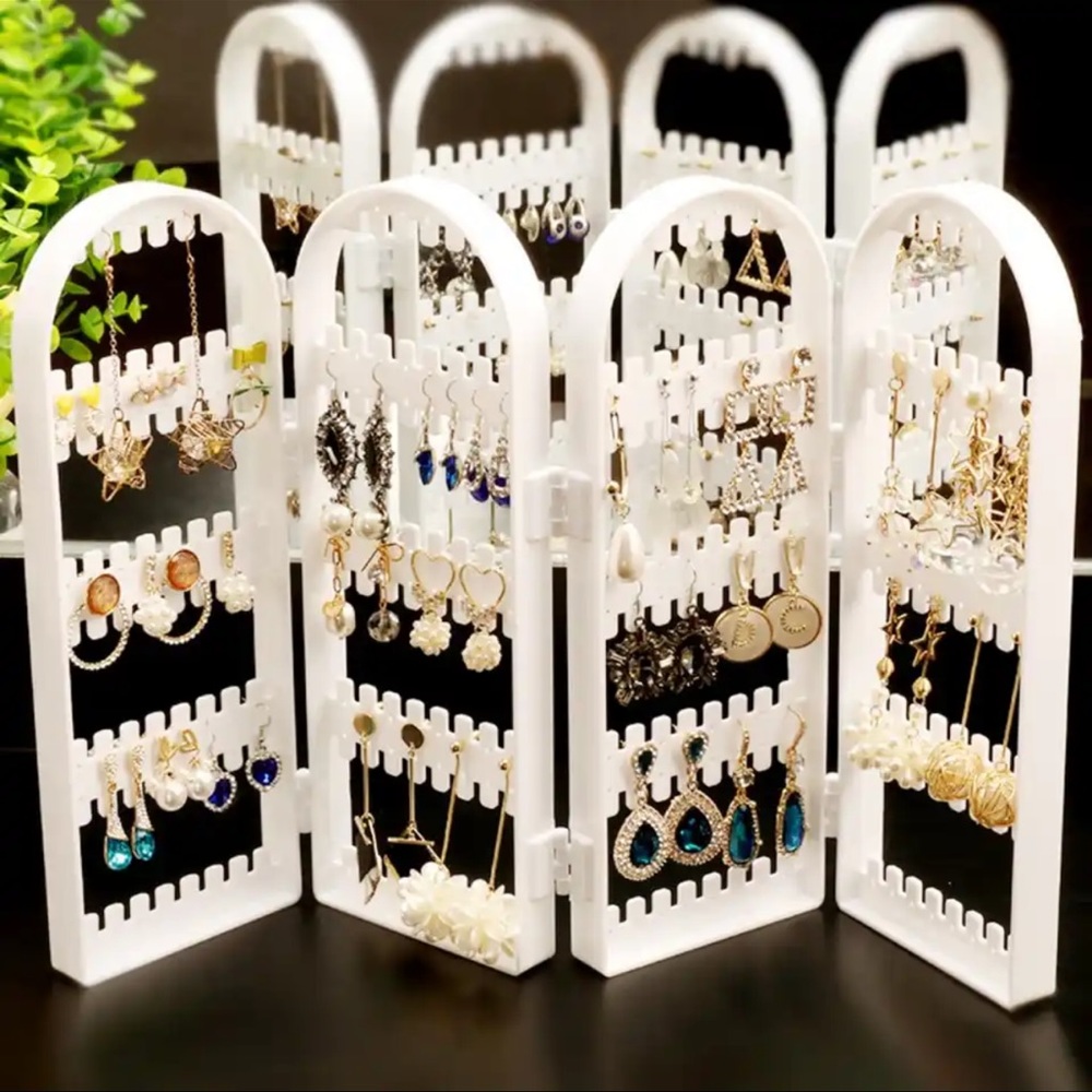 Foldable Stud Earring Display Stand Plastic Creative Screen Necklace Ring Holder